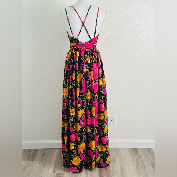 Lulu's Navy Neon Floral Print Sleeveless Strappy Maxi Dress Size Small - Picture 6 of 14